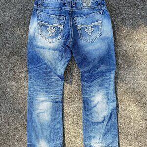 Rock Revival faded distressed wide leg blue jeans